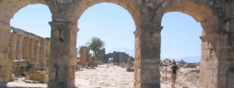 Monumental gate of the Arch of Domitian in Turkey, Pamukkale resort